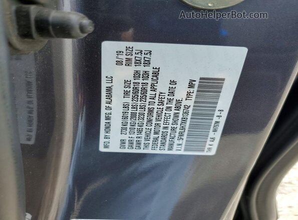 5FNRL6H7XKB136742 2019 HONDA ODYSSEY Серый Вид наклейки с VIN-кодом