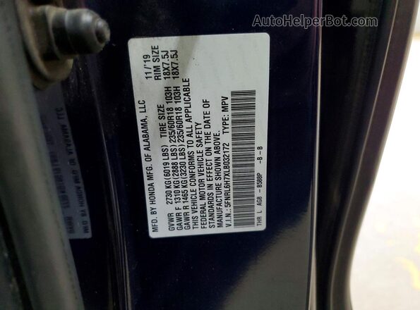 5FNRL6H7XLB032172 2020 HONDA ODYSSEY Blue Widok naklejki z numerem VIN