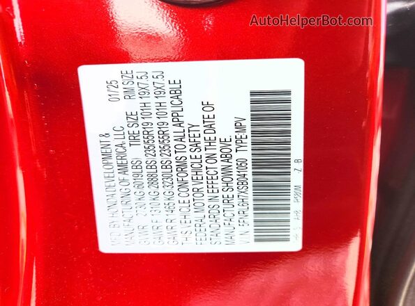 5FNRL6H7XSB041050 2025 HONDA ODYSSEY Red Vista interior de 360 grados