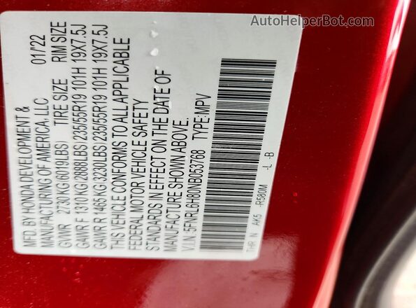5FNRL6H80NB053768 2022 HONDA ODYSSEY Red Սալոնի 360 աստիճան տեսք