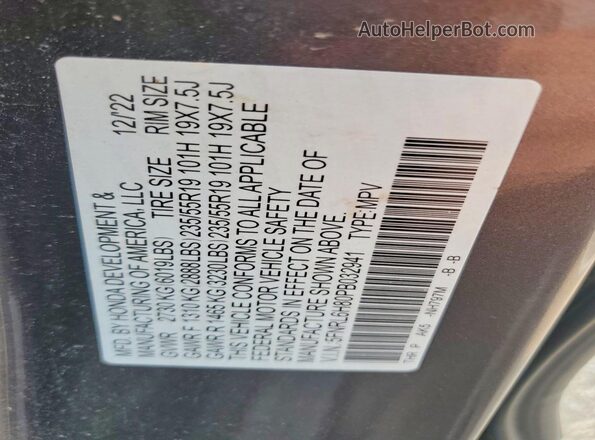 5FNRL6H80PB032941 2023 HONDA ODYSSEY Gray VIN კოდის სტიკერის ხედი