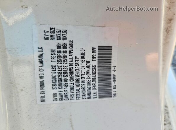 5FNRL6H81JB020837 2018 HONDA ODYSSEY White Widok naklejki z numerem VIN