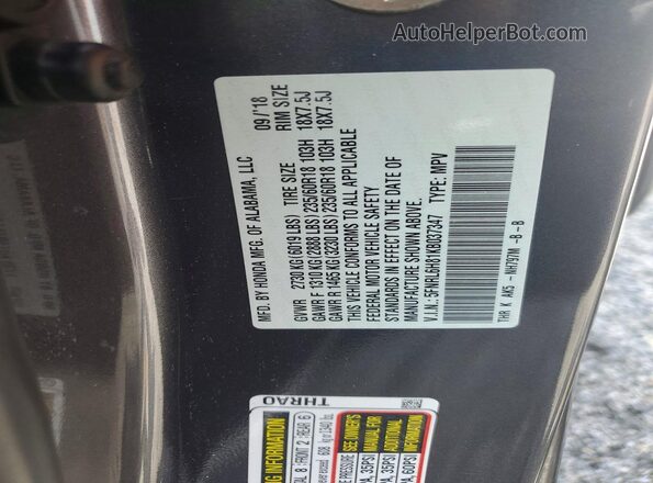 5FNRL6H81KB037347 2019 HONDA ODYSSEY Gray Vista de la etiqueta del VIN