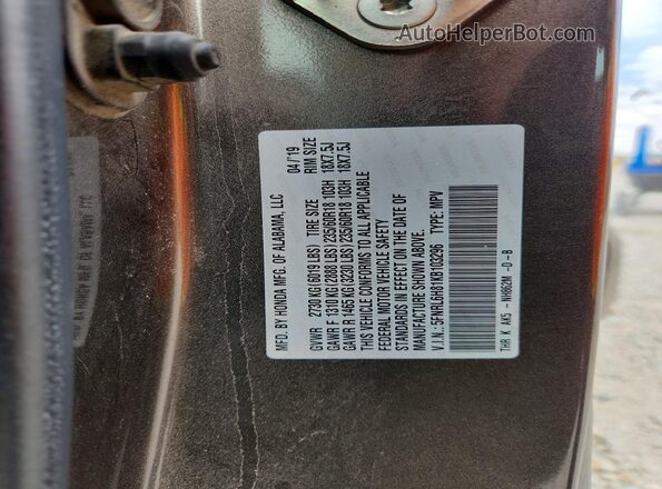 5FNRL6H81KB103296 2019 HONDA ODYSSEY Gray Vista de la etiqueta del VIN