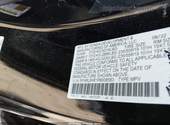 5FNRL6H81PB008583 2023 HONDA ODYSSEY Black Vista del compartimento del motor