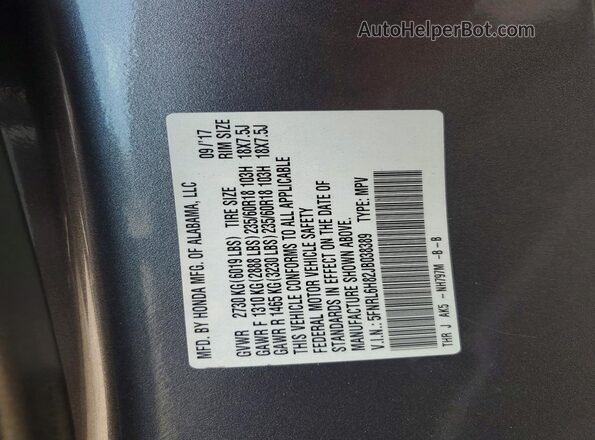 5FNRL6H82JB038389 2018 HONDA ODYSSEY Charcoal Շարժիչի բաժամունքի տեսք