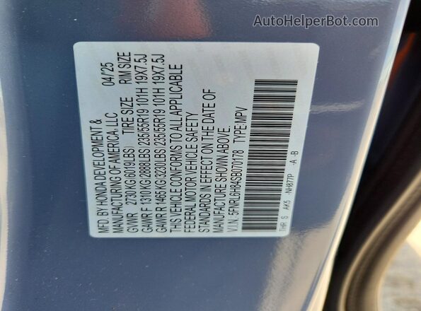 5FNRL6H84SB070178 2025 HONDA ODYSSEY Blue VIN կոդի պիտակի տեսք