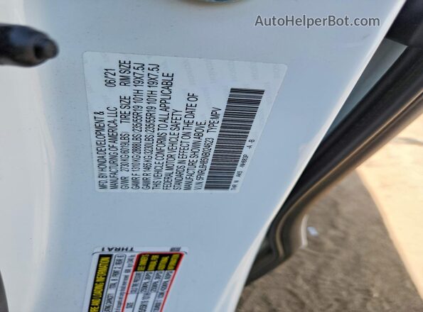 5FNRL6H85NB024623 2022 HONDA ODYSSEY White Вид наклейки з VIN-кодом