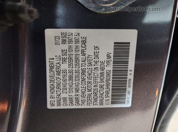 5FNRL6H86PB039652 2023 HONDA ODYSSEY Серый Вид наклейки с VIN-кодом