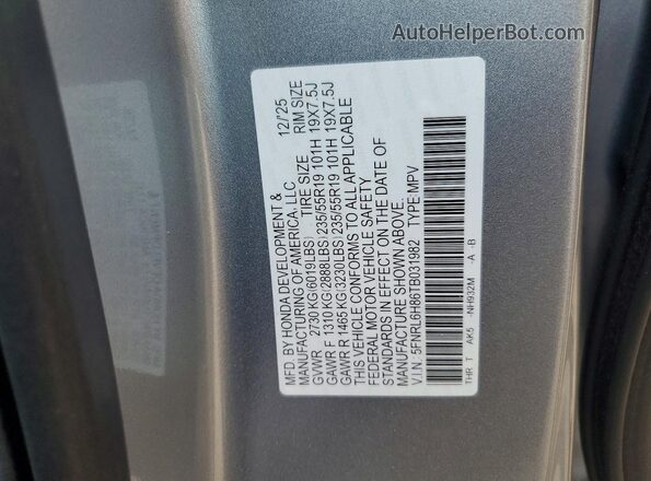 5FNRL6H86TB031982 2026 HONDA ODYSSEY Silver VIN sticker view