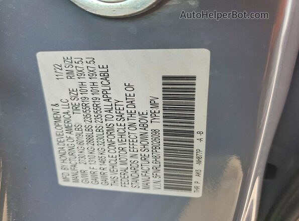 5FNRL6H87PB026098 2023 HONDA ODYSSEY Gray VIN კოდის სტიკერის ხედი