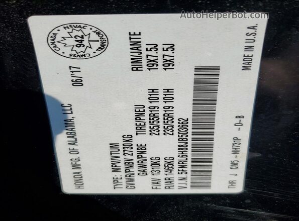 5FNRL6H88JB503662 2018 HONDA ODYSSEY Black VIN კოდის სტიკერის ხედი