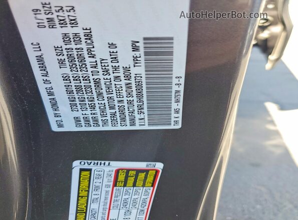 5FNRL6H88KB069731 2019 HONDA ODYSSEY Черный Вид наклейки с VIN-кодом