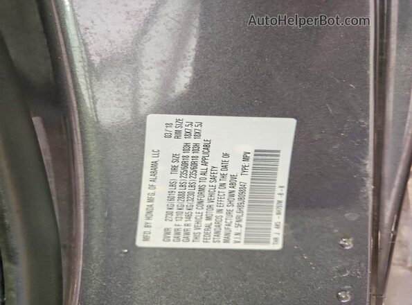 5FNRL6H89JB098847 2018 HONDA ODYSSEY Gray 360 interior view
