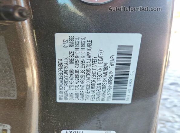 5FNRL6H89NB052134 2022 HONDA ODYSSEY Gray Вид наклейки з VIN-кодом