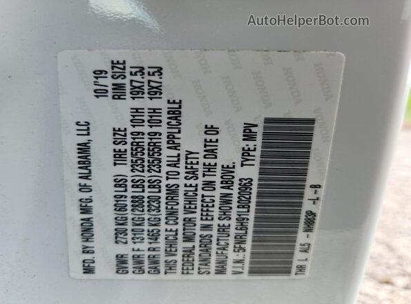 5FNRL6H91LB020963 2020 HONDA ODYSSEY White 360 interior view
