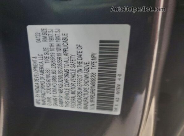5FNRL6H91NB066358 2022 HONDA ODYSSEY Gray VIN կոդի պիտակի տեսք