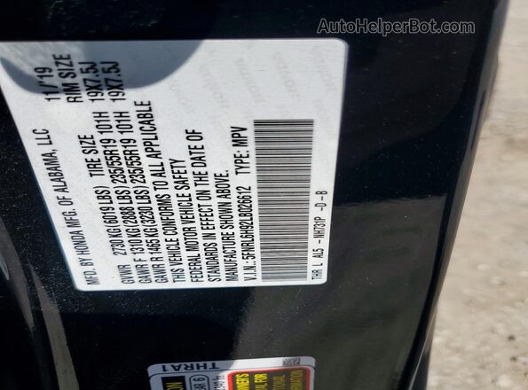 5FNRL6H92LB026612 2020 HONDA ODYSSEY Black Vista de la etiqueta del VIN
