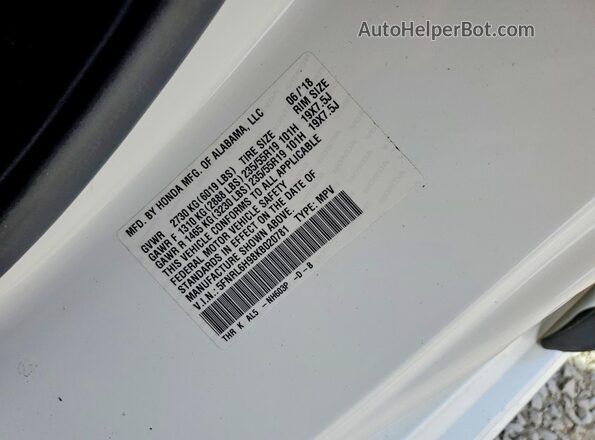 5FNRL6H98KB020781 2019 HONDA ODYSSEY White VIN կոդի պիտակի տեսք