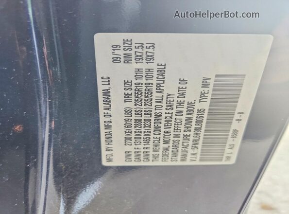 5FNRL6H98LB006185 2020 HONDA ODYSSEY Blue Widok wnętrza 360 stopni