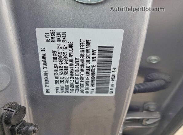 5FNYF5H24MB032283 2021 HONDA PILOT Silver VIN კოდის სტიკერის ხედი