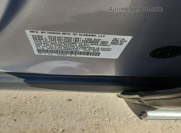 5FNYF5H64KB044384 2019 HONDA PILOT Silver Vista interior de 360 grados