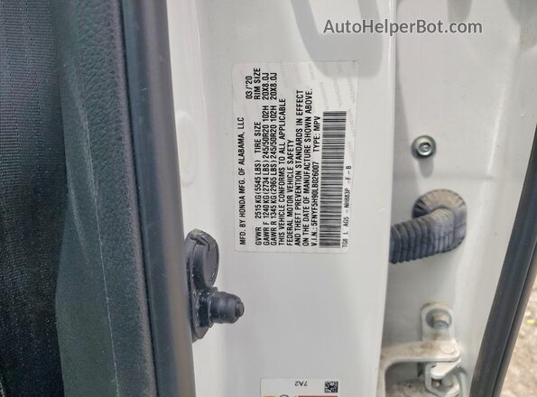 5FNYF5H90LB026007 2020 HONDA PILOT White Vista de la etiqueta del VIN