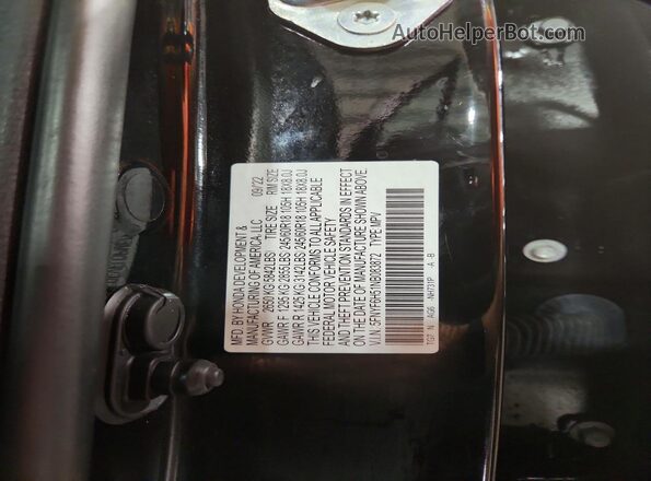 5FNYF6H51NB083872 2022 HONDA PILOT Черный Вид наклейки с VIN-кодом