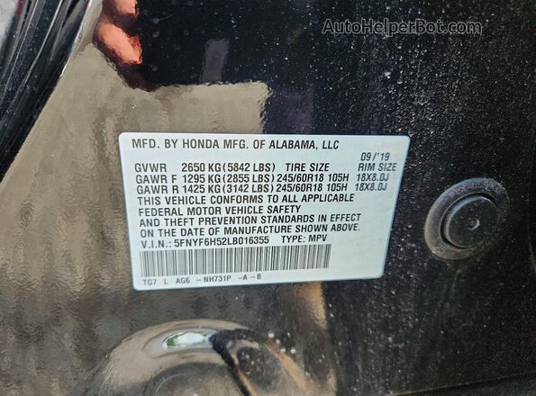 5FNYF6H52LB016355 2020 HONDA PILOT Black სალონის 360-გრადუსიანი ხედი
