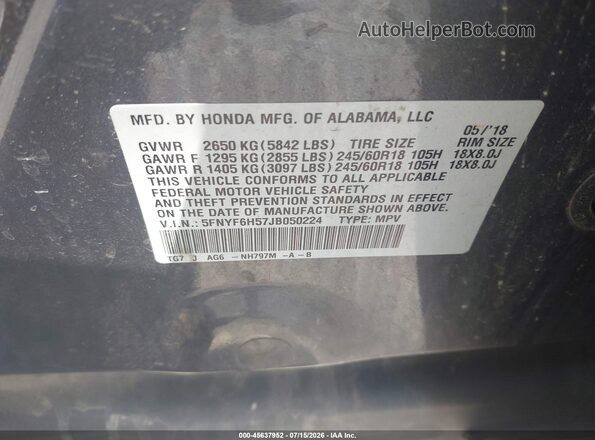 5FNYF6H57JB050224 2018 HONDA PILOT Black Engine compartment view