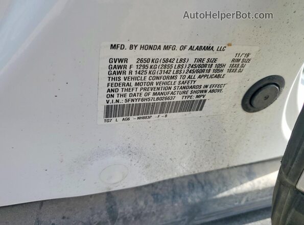 5FNYF6H57LB026637 2020 HONDA PILOT White VIN sticker view