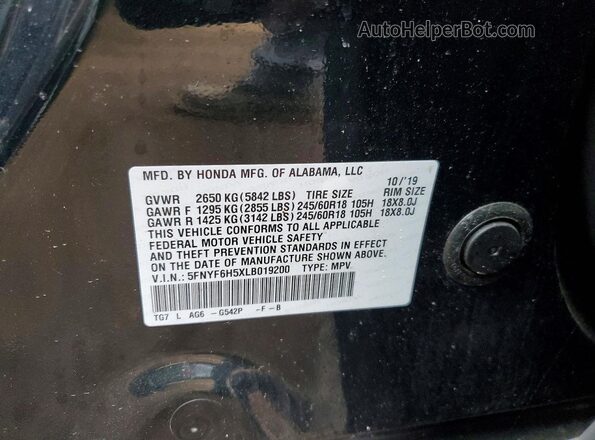 5FNYF6H5XLB019200 2020 HONDA PILOT Зеленый Вид подкапотного пространства