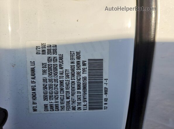 5FNYF6H69MB051565 2021 HONDA PILOT White Vista de la etiqueta del VIN