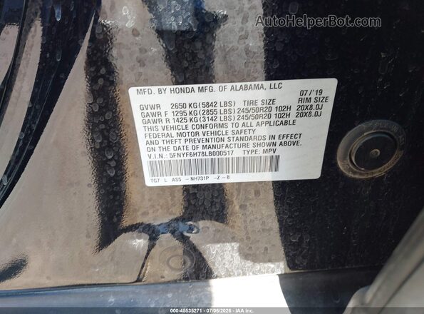 5FNYF6H78LB000517 2020 HONDA PILOT Black Widok komory silnika