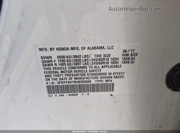5FNYF6H79HB053668 2017 HONDA PILOT White Շարժիչի բաժամունքի տեսք