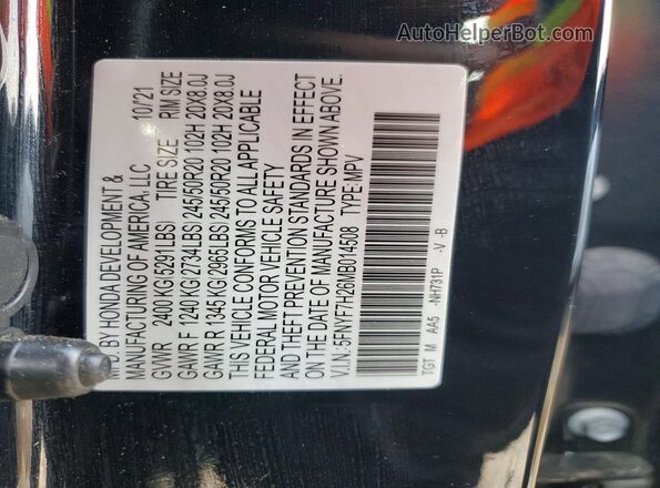5FNYF7H26MB014508 2021 HONDA PASSPORT Black Widok naklejki z numerem VIN