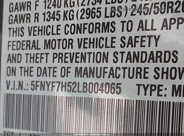 5FNYF7H52LB004065 2020 HONDA PASSPORT Brown Вид підкапотного простору