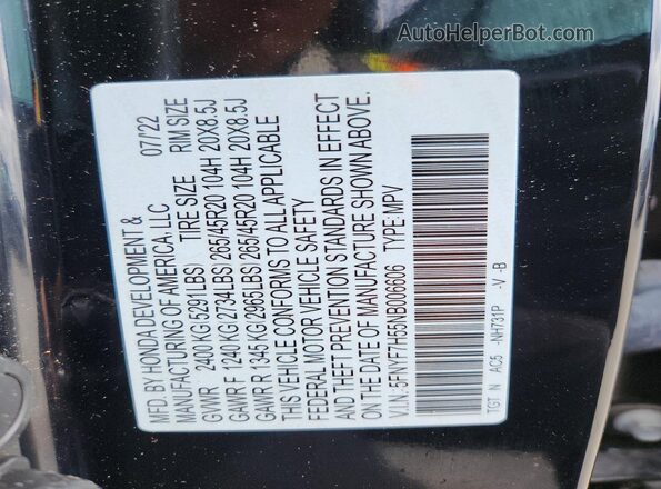 5FNYF7H55NB006606 2022 HONDA PASSPORT Black Widok komory silnika