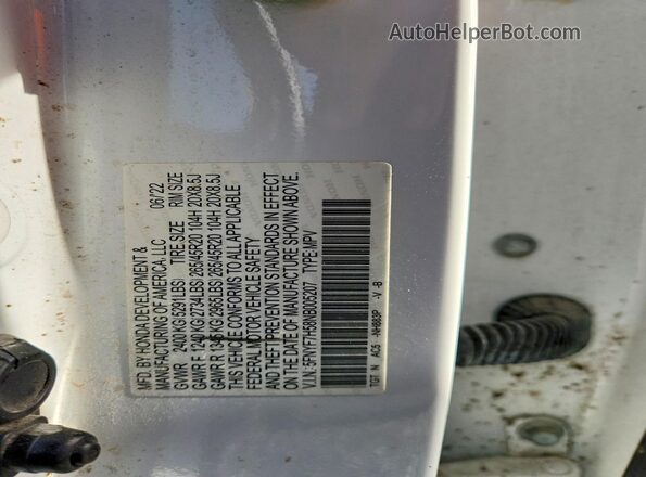 5FNYF7H58NB005207 2022 HONDA PASSPORT White VIN կոդի պիտակի տեսք