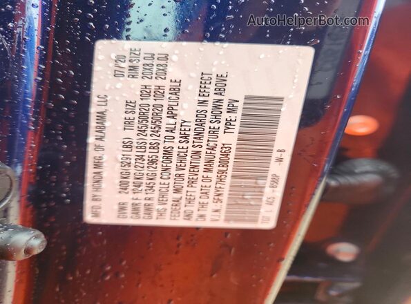 5FNYF7H59LB004631 2020 HONDA PASSPORT Blue ძრავის განყოფილების ხედი