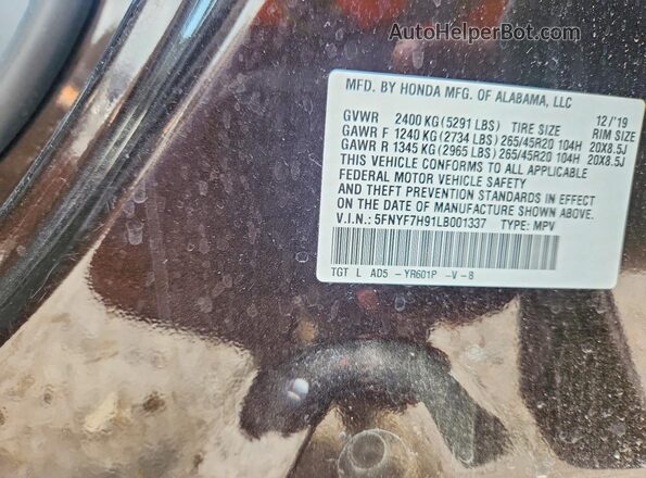 5FNYF7H91LB001337 2020 HONDA PASSPORT Brown VIN sticker view