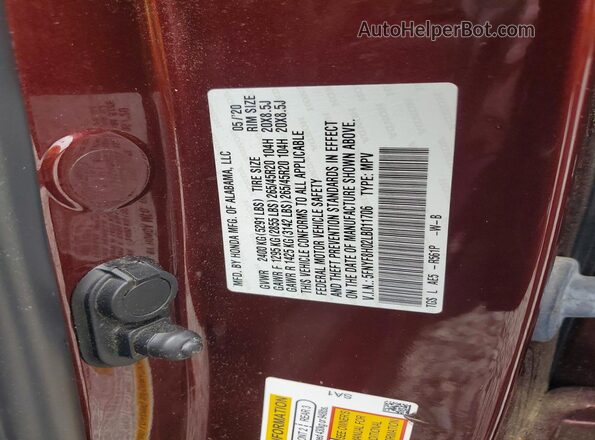 5FNYF8H02LB011706 2020 HONDA PASSPORT Бордовый Вид подкапотного пространства