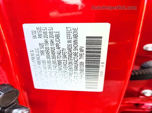5FNYF8H03NB013306 2022 HONDA PASSPORT Red VIN sticker view