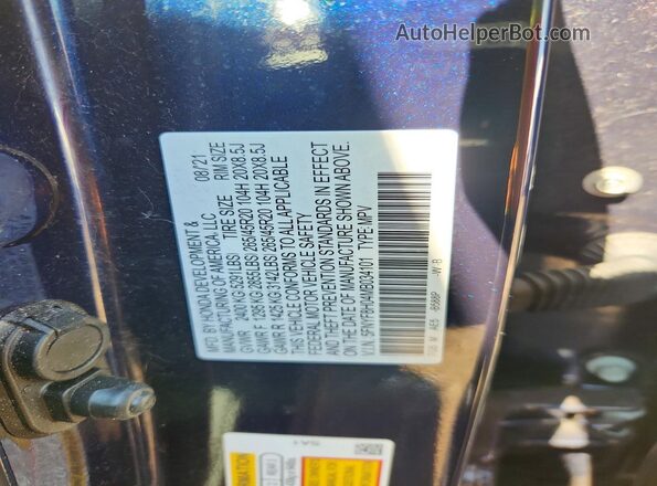 5FNYF8H04MB034101 2021 HONDA PASSPORT Blue Vista del compartimento del motor