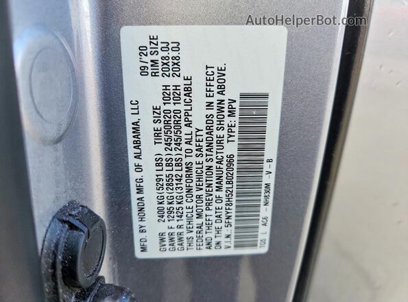 5FNYF8H52LB020966 2020 HONDA PASSPORT Серебряный Вид подкапотного пространства