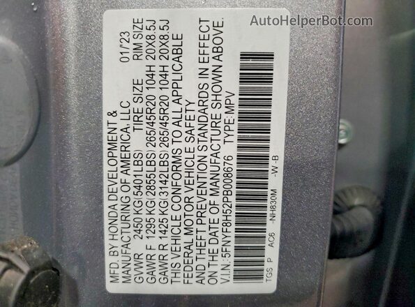 5FNYF8H52PB008676 2023 HONDA PASSPORT Silver Սալոնի 360 աստիճան տեսք