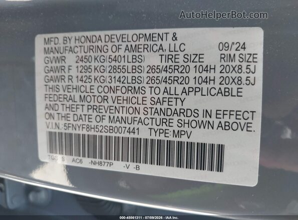 5FNYF8H52SB007441 2025 HONDA PASSPORT Light Blue Engine compartment view