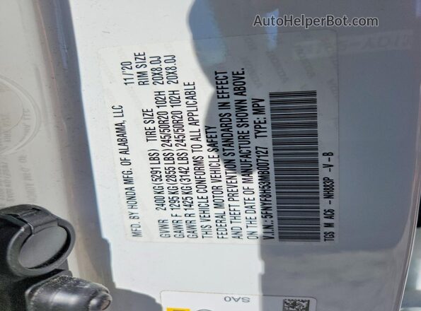 5FNYF8H53MB007127 2021 HONDA PASSPORT White Widok wnętrza 360 stopni