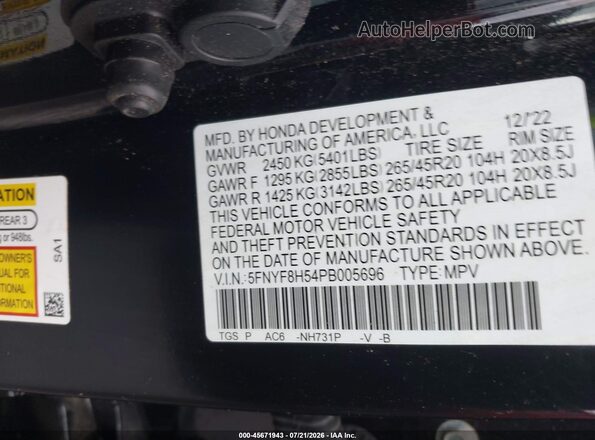 5FNYF8H54PB005696 2023 HONDA PASSPORT Black Widok komory silnika