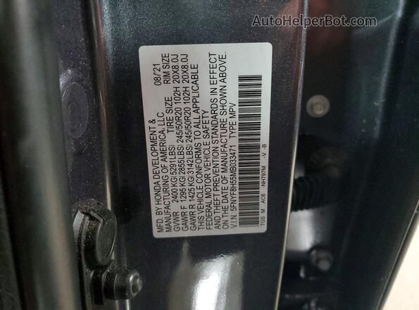 5FNYF8H55MB033471 2021 HONDA PASSPORT Gray Vista de la etiqueta del VIN